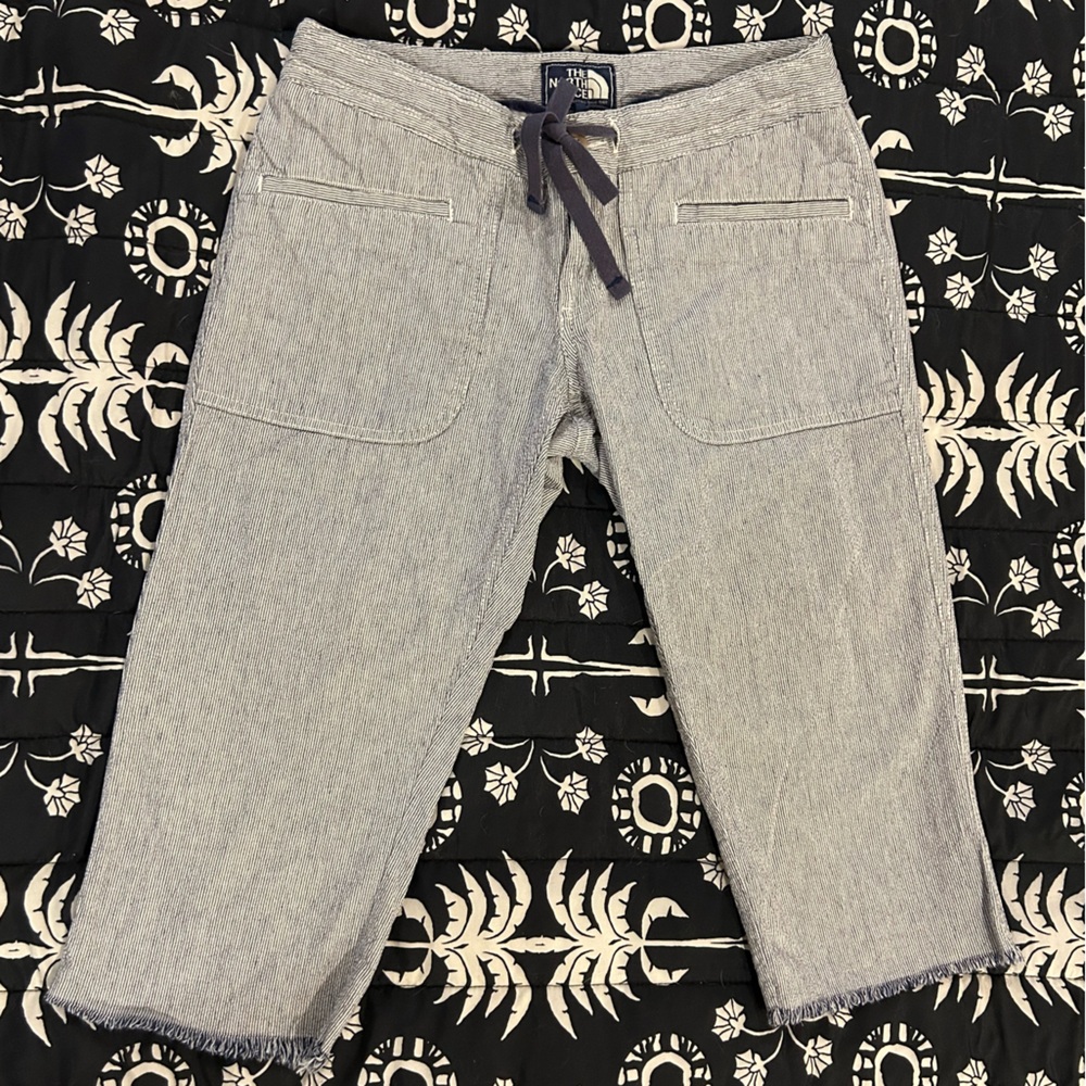 North Face Blue & White Striped Cotton Long Shorts
